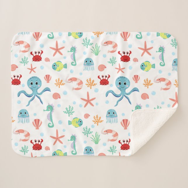 Sea World pattern Sherpa Blanket (Front (Horizontal))