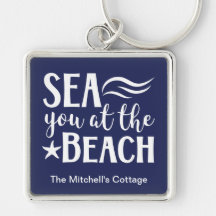 Sea You At The Beach Quote Name Navy Coastal Keych