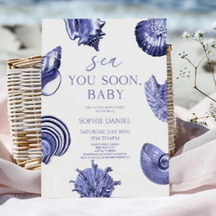 Sea You Soon, Baby Blue Seashells Baby Shower Invitation