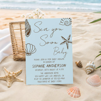 Sea You Soon Baby Boho Coastal Baby Shower  Invitation