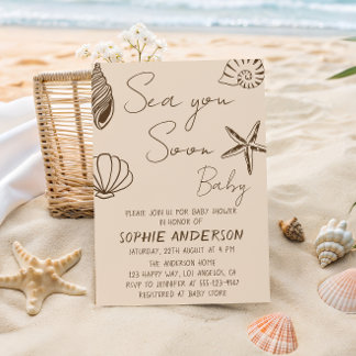 Sea You Soon Baby Boho Coastal Baby Shower  Invitation