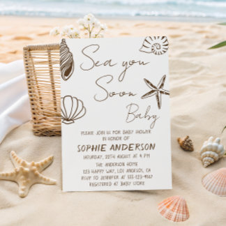 Sea You Soon Baby Boho Coastal Baby Shower  Invitation