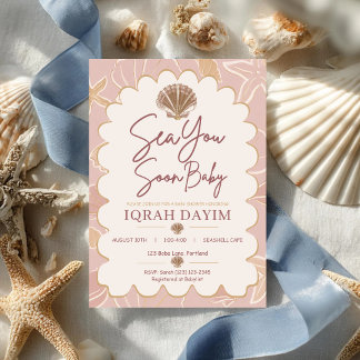 Sea You Soon Baby Coastal Seashell Baby Shower Invitation