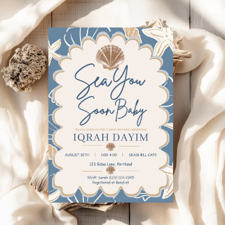Sea You Soon Baby Coastal Seashell Baby Shower Invitation