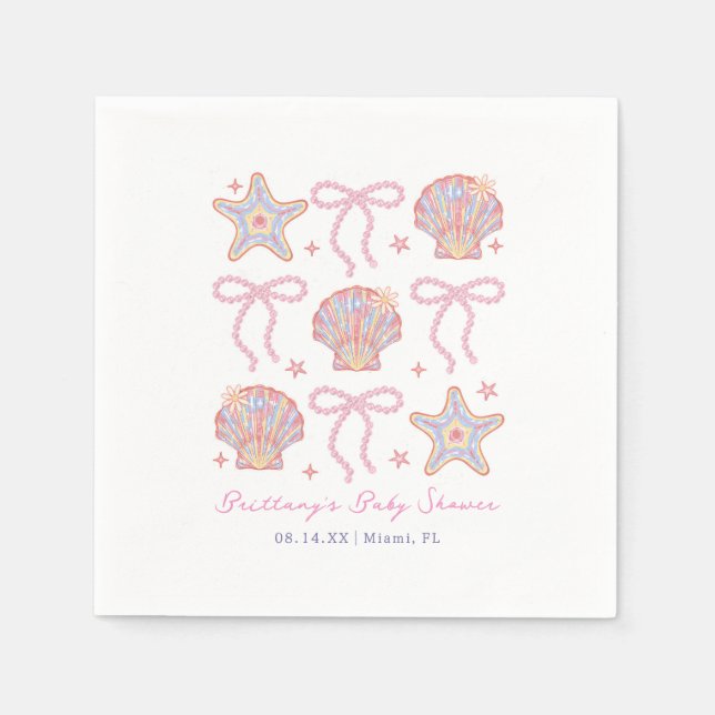 Sea You Soon Baby Girl Coastal Baby Shower  Napkin (Front)