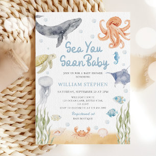 Sea You Soon Baby Ocean Animals Baby Shower Invitation