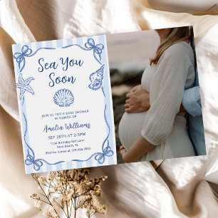 Sea You Soon, Baby Seashell Baby Shower Photo Invitation