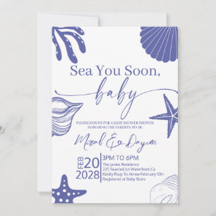 Sea You Soon Blue Scallop Shell Boy Baby Shower Invitation