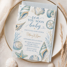 Sea You Soon Blue Seashells Baby Shower
