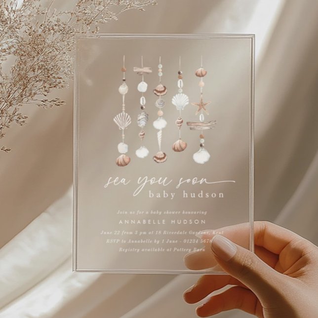 Sea You Soon Boho Beach Baby Shower Acrylic Invitations (Zazzle Sea You Soon Baby Shower Acrylic Invitations)