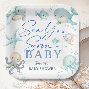 Sea You Soon Boy Ocean Baby Shower Paper Plate