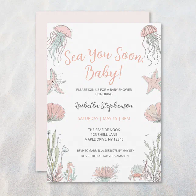 Sea You Soon Coastal Hand Drawn Baby Shower Invitation | Zazzle