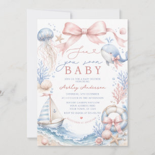 Sea You Soon Girl Baby Shower Invitation