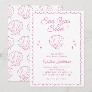 Sea You Soon Hand Drawn Ocean Seashell Baby Shower Invitation