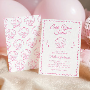 Sea You Soon Hand Drawn Ocean Seashell Baby Shower Invitation