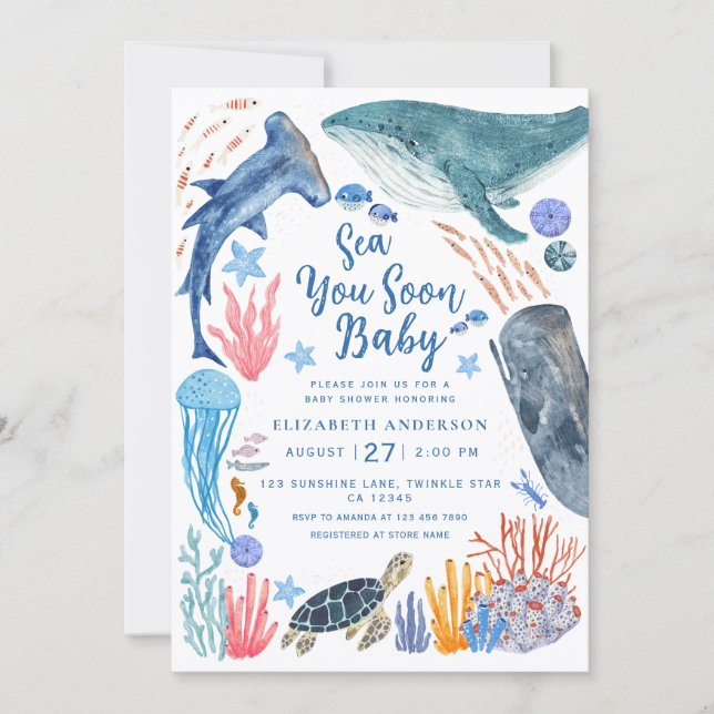 Sea You Soon Ocean Animals Boy Baby Shower Invitat Invitation (Front)