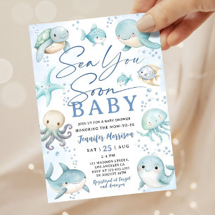 Sea You Soon Ocean Whale Boy Baby Shower Invitation