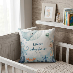 Sea You Soon Octopus Seahorse Starfish Baby Shower Throw Pillow