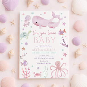 Sea You Soon Pink Under the Sea Baby Shower Invitation