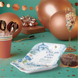 Sea You Soon Seashell Baby Shower Paper Plate