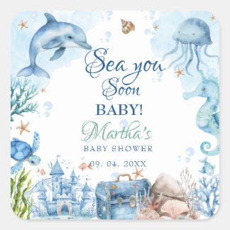 Sea You Soon Seashell Baby Shower Square Sticker
