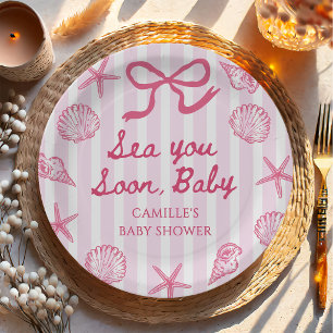 Sea You Soon Seashell Coastal Baby Shower Paper Plate