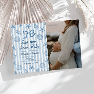 Sea You Soon Seashell Coastal Baby Shower Photo Invitation