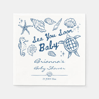 Sea you soon seashells beach boy baby shower napkin