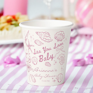 Sea you soon seashells beach girls baby shower paper cups