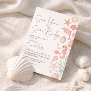 Sea You Soon Seashells Girl Baby Shower Invitation