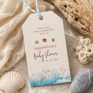 Sea you soon seashells sand shoreline gift tags