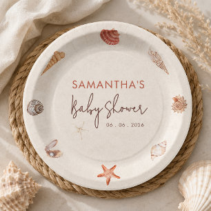 Sea you soon seashells sand shoreline paper plate