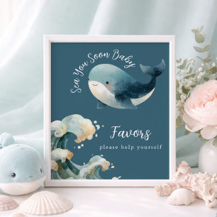 Sea You Soon Whale Baby Shower Favors Sign
