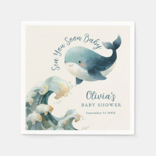 Sea You Soon Whale Ocean Ivory Baby Shower Napkin