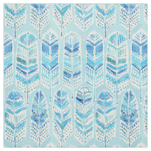 SEABIRD Aqua Beachy Watercolor Boho Feathers Fabric