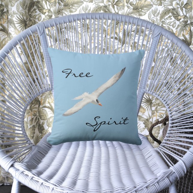 Seabird in Flight Free Spirit Sky Blue Throw Pillow (Creator Uploaded)