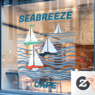 Seabreeze Cafe sailboats and waves Window Cling