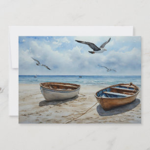 "Seabreeze Serenade". Colourful Serene Boat Scene Holiday Card