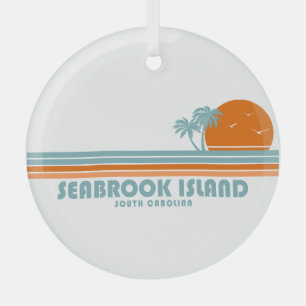 Seabrook Island South Carolina Sun Palm Trees Glass Ornament