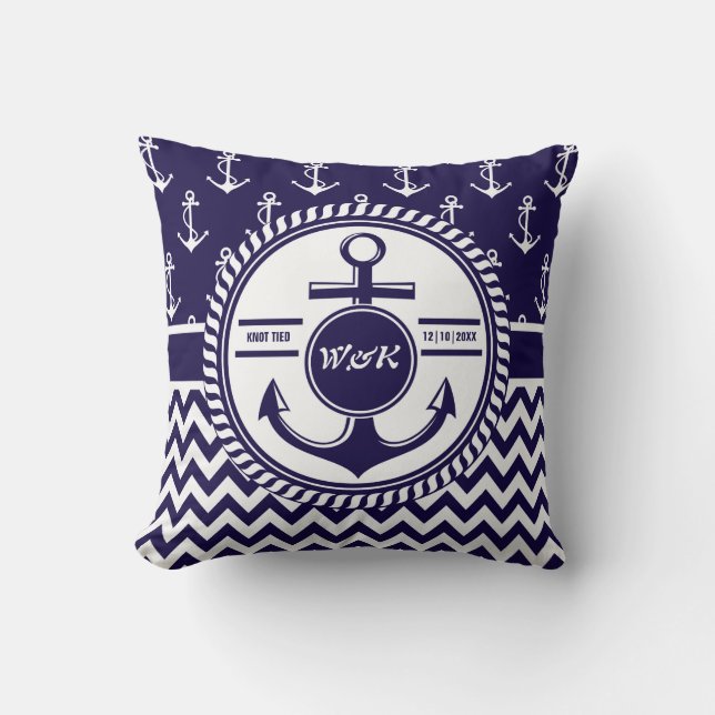 Seafaring Couple Wedding or Anniversary Knot Tied Throw Pillow (Front)