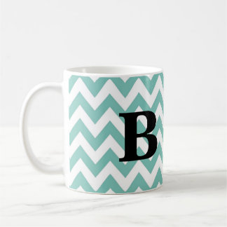 Seafoam and Black Chevron Monogram Mug