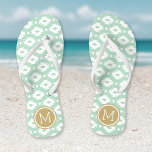 Seafoam and Gold Aztec Monogram Flip Flops<br><div class="desc">Custom printed flip flop sandals with a geometric Aztec pattern and your custom monogram or other text in a circle frame. Click Customize It to change text fonts and colours or add your own images to create a unique one of a kind design!</div>