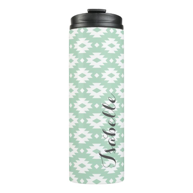 Seafoam and Grey Aztec Monogram Thermal Tumbler (Front)