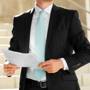 Seafoam and White Diamonds Geometric Pattern Tie