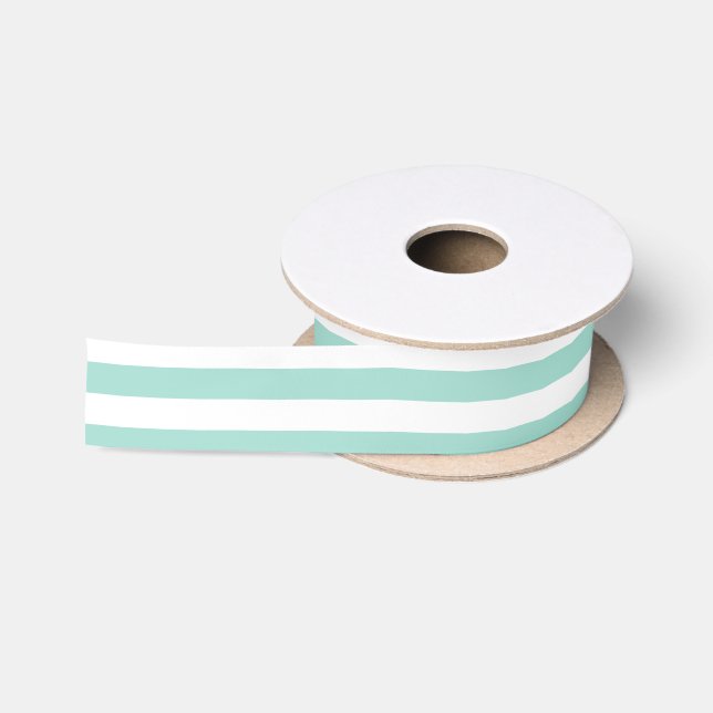 Seafoam and White Horizontal Stripes Satin Ribbon (Spool)
