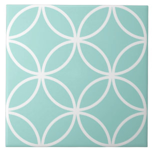 Seafoam and white repeat circle leaf pattern tile