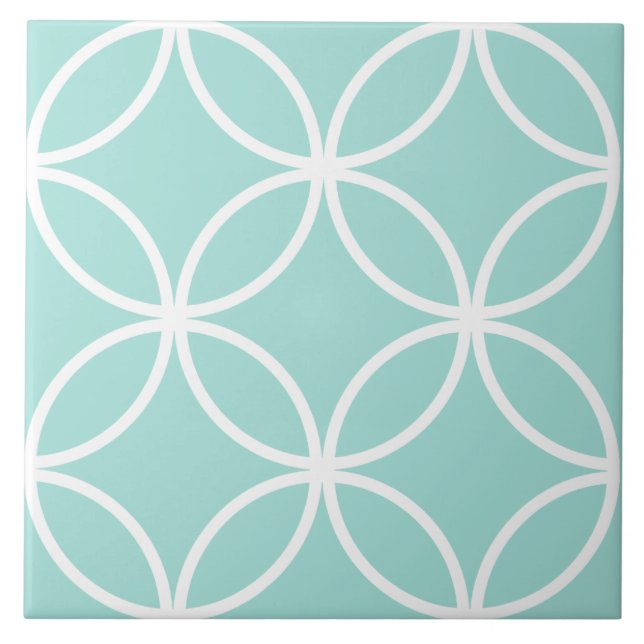 Seafoam and white repeat circle leaf pattern tile (Front)