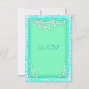 Seafoam Aqua and Green Wave Beach Wedding RSVP