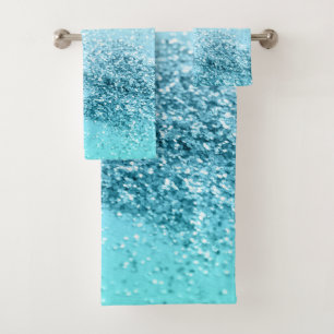 Seafoam Aqua Ocean MERMAID Girls Glitter #3 Bath Towel Set