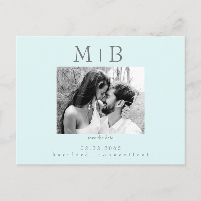 Seafoam B/W Couple Photo Wedding Save the Date Postcard (Front)
